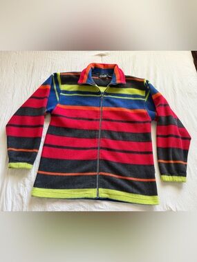 Dolce & Gabbana Striped Zip-Up Sweater in Red, Black & Lime